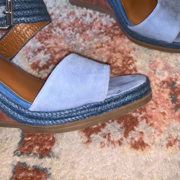 HALSTON Blue Suede Espadrille Wedge Heels Double Ankle Straps Size 8.5 Like NEW - Picture 4 of 11